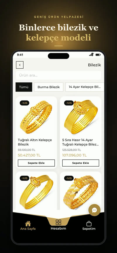 ATASEV GOLD uygulaması Kategori ekranı